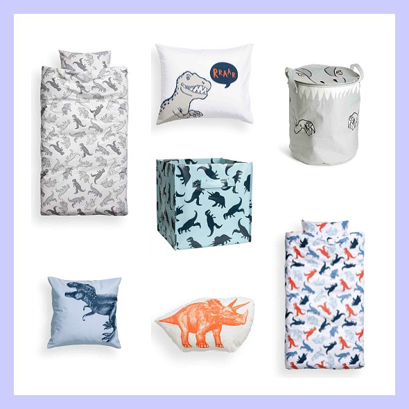 Textiles y complementos de dinosaurios en H&M Home