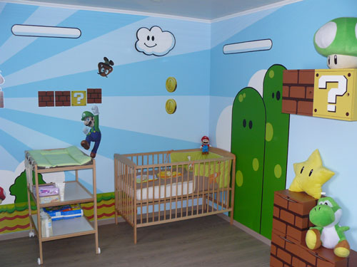 Habitación de bebé inspirada en Mario Bros